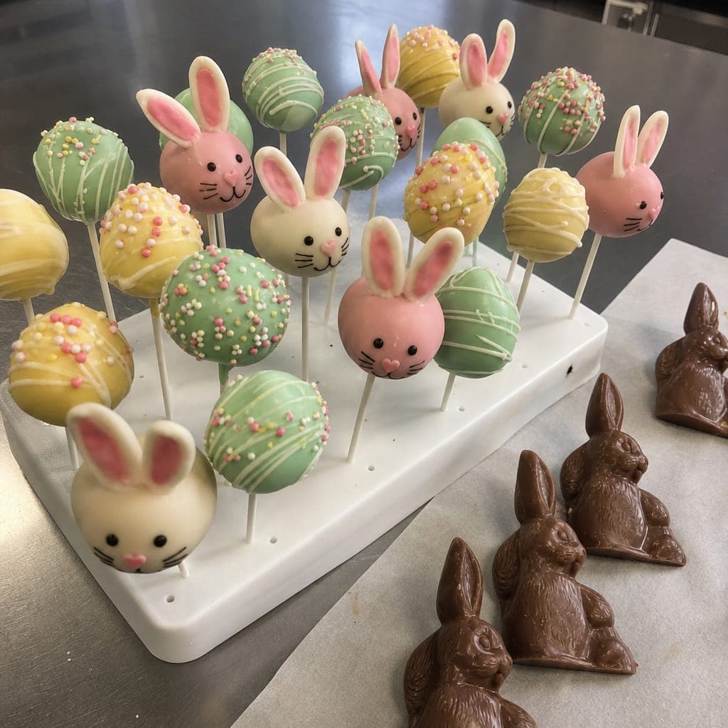 Oster-Cakepops mit Hasen und Eiern in Pastell